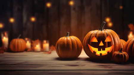 Halloween Pumpkin with Glowing Eyes, Forest Sunset Halloween Sceneの素材