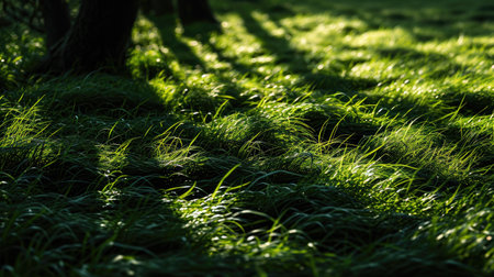 Vibrant Green Grass Waves with Silhouetteの素材