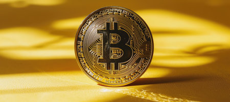 Bitcoin Coin on Vibrant Yellow Backgroundの素材