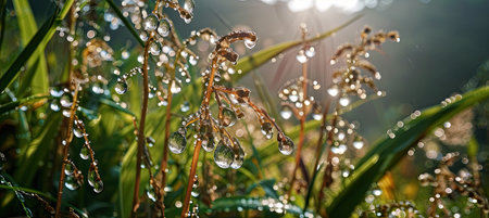 Exquisite Water Droplets Amidst Exotic Jungle Plantsの素材