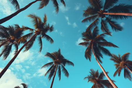 Exotic Paradise, Dark Brown and Azure Palm Tree Landscapeの素材