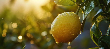 Intensely Yellow Citrus, Sunlit Lemon Elegance in Close-Upの素材