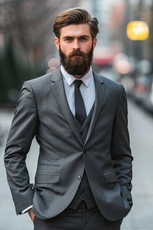 Confident Young Businessman with Beard in Formal Attireの素材
