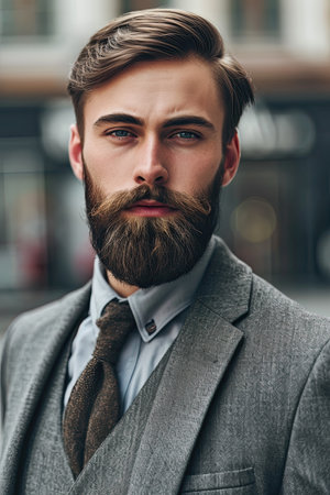 Confident Young Businessman with Beard in Formal Attireの素材