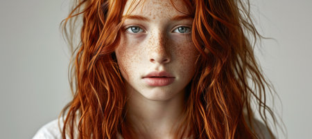 Youthful Charm, Long Red Hair Teenage Girl Portraitの素材