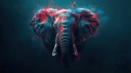 Dark Red and Blue Elephant Wallpaper Illustrationの素材