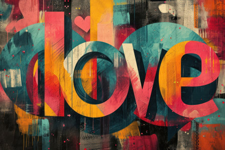 Colorful Street Art, Graffiti LOVE in a Dynamic Compositionの素材