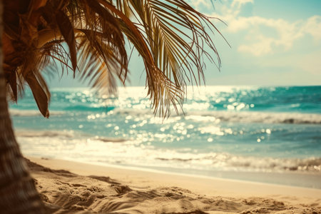 Beach Serenity, Soft Focus Palms against a Turquoise Horizonの素材