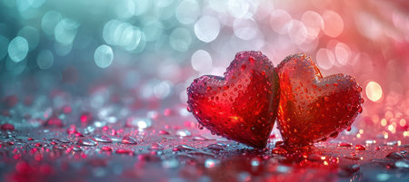 Valentine's day background with red heart on bokeh backgroundの素材