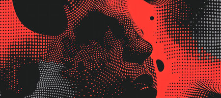 Black and Red Abstract Poster with Dynamic Dotsの素材