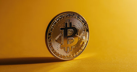 Bitcoin Coin on Vibrant Yellow Backgroundの素材