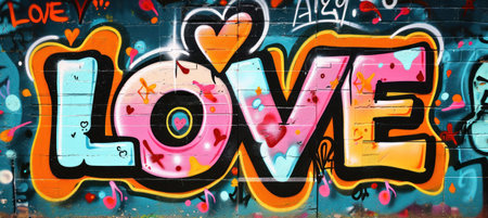 Colorful Street Art, Graffiti LOVE in a Dynamic Compositionの素材