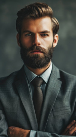 Confident Young Businessman with Beard in Formal Attireの素材
