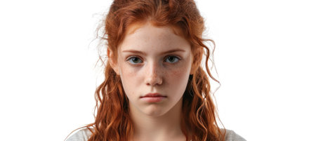 Youthful Charm, Long Red Hair Teenage Girl Portraitの素材