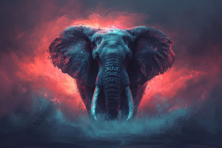 Dark Red and Blue Elephant Wallpaper Illustrationの素材