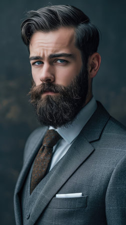 Confident Young Businessman with Beard in Formal Attireの素材
