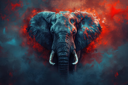 Dark Red and Blue Elephant Wallpaper Illustrationの素材