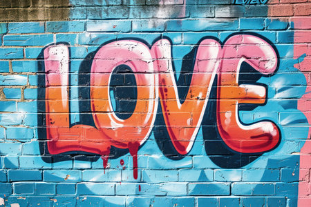 Colorful Street Art, Graffiti LOVE in a Dynamic Compositionの素材