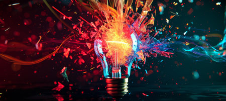 Innovative Ideas, Colorful Explosion from Shattered Light Bulbの素材