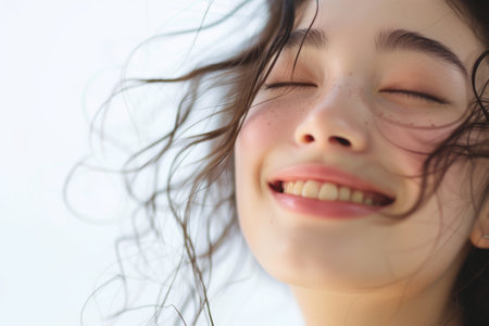 Positive Asian Female Portrait on Clean White Backgroundの素材