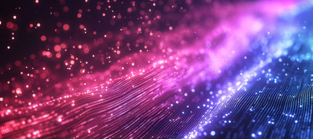 3d rendering of glowing particles in cyberspace with depth of field and bokeh effect. Futuristic background for science or technology presentation.の素材
