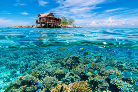 Crystal Clear Waters - Split View of Pristine Island Getawayの素材