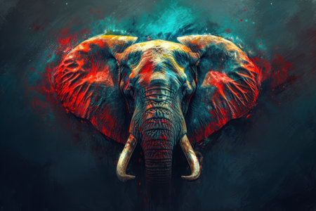 Dark Red and Blue Elephant Wallpaper Illustrationの素材