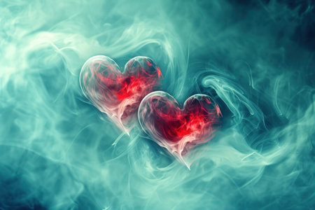 Smoke in the form of a heart on a dark background.の素材