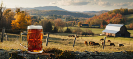 Brews & Views, Craft Beer Mug Set in Scenic Farm Landscapeの素材