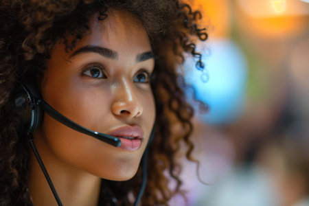 Attentive Call Center Agent with Curly Hairの素材