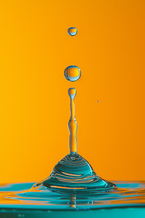 Dancing Droplets, Light Orange Splash on Waterの素材