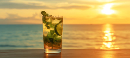 Golden Hour Refreshment, Mojito on Ocean Tableの素材