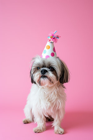 Minimalist Japanese Style, Adorable Shih Tzu in Party Hatの素材