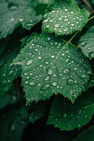 Close-Up Shot, Vibrant Leaf with Sparkling Water Dropletsの素材
