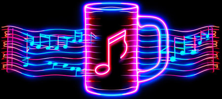 Musical Beer, Colorful Soundwaves from a Mugの素材