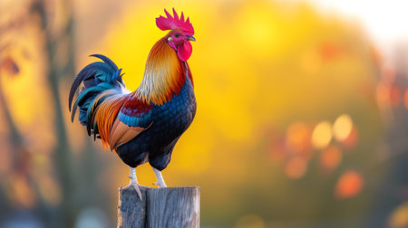 Idyllic Countryside, Majestic Rooster at Sunriseの素材
