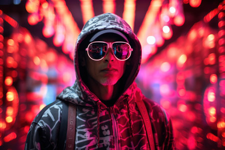 Cybergoth Artist Bathed in Abstract Illuminationの素材