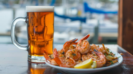 Sailboats and Seafood, Maryland Kraft Beer with Grilled Shrimpの素材