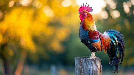 Idyllic Countryside, Majestic Rooster at Sunriseの素材