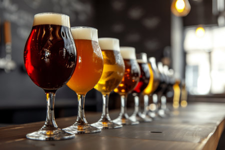 Table Set with an Array of Craft Beers in Moody Huesの素材