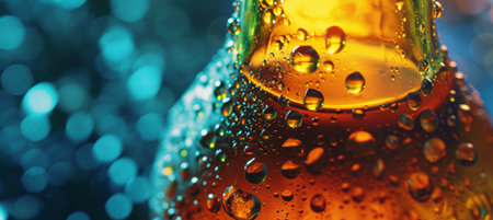 Vibrant Water Droplets, Close-Up Shot on Beer Bottleの素材