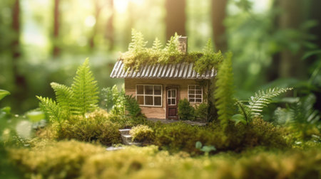 "Enchanting Miniature Cottage Surrounded by Lush Spring Greeneryの素材