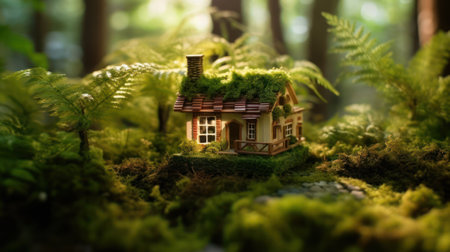 "Enchanting Miniature Cottage Surrounded by Lush Spring Greeneryの素材