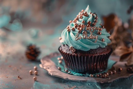 Cheerful Birthday Cupcake with Teal Highlightsの素材
