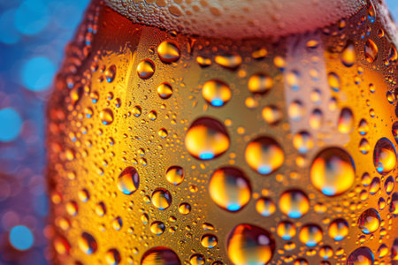 Vibrant Water Droplets, Close-Up Shot on Beer Bottleの素材