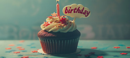 Cheerful Birthday Cupcake with Teal Highlightsの素材