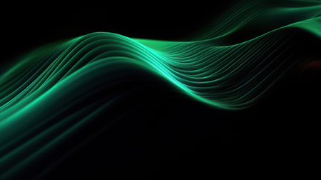 Vibrant green blurred lines on black background, abstract conceptの素材