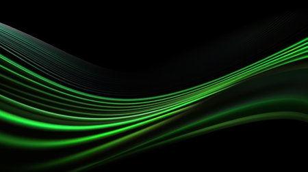Vibrant green blurred lines on black background, abstract conceptの素材