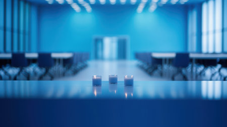 Minimalist Conference Room with Soft Blue Lighting and Bokehの素材