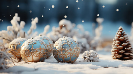 Christmas Winter Scene with Dreamy Bokeh and Snowの素材